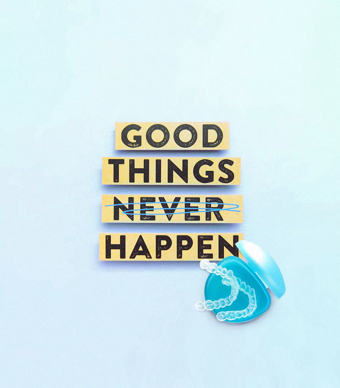 Zitat Good Things happen und Box mit mehreren Aligner